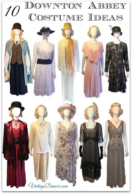 10 Downton Abbey Costume ideas for women at VintageDancer com . DIY, thrifted and new clothing to use for your roaring twenties Downton Abbey inspired fashion.