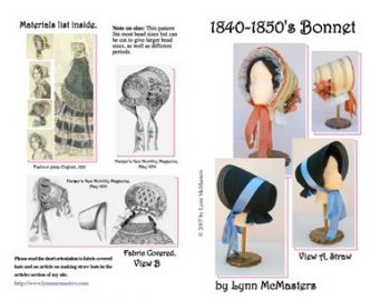 Pattern for 1840s -1850s Bonnet Hats