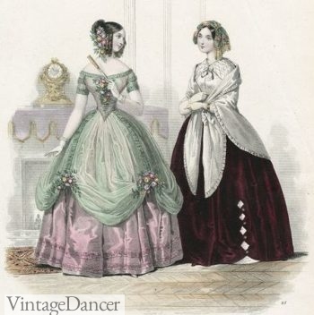 Victorian 1843 Day and Evening Dresses Compared