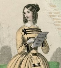 1847, side part with long curls and a bun at the back
