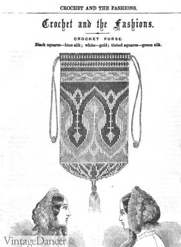 1850s handbag purse crochet reticule pattern