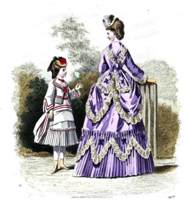 1870 French dress and girls dress fashion