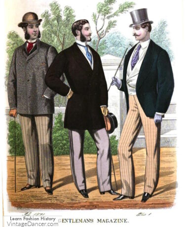 1870s Victorian mens fashion clothing costumes coats and suits