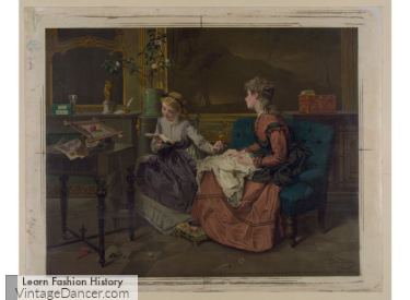 1870s girl sewing at home