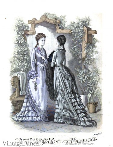 1874 flounced skirts dresses fashion of the 1870s