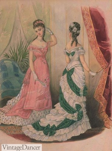 1876 party dresses 1870s ball gowns