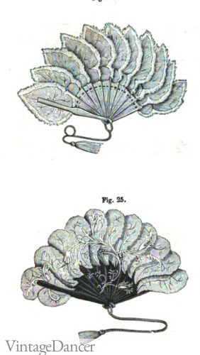 1870s Victorian fans - leaf and feather hand fans