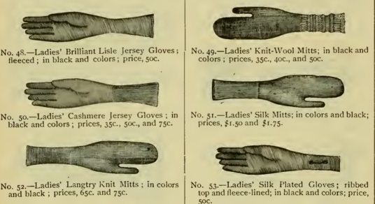 1882 Victorian mittens and jersey gloves at VintageDancer