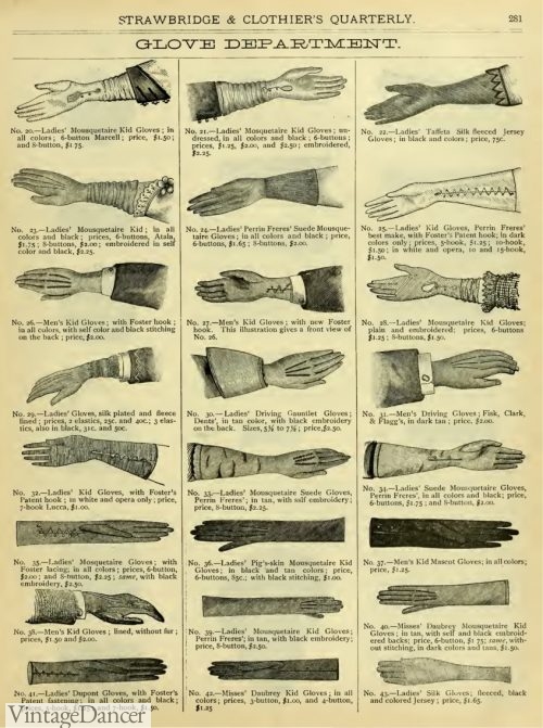 1882 gloves for daywear- fingerless, cotton, knit, and gauze at VintageDancer