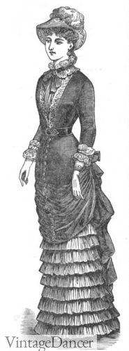 1882 polonaise dress with vested blouse under the V button up bodice