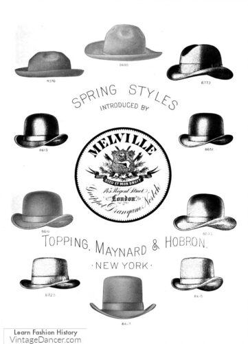 1880s mens Victorian hats derby bowler top hat
