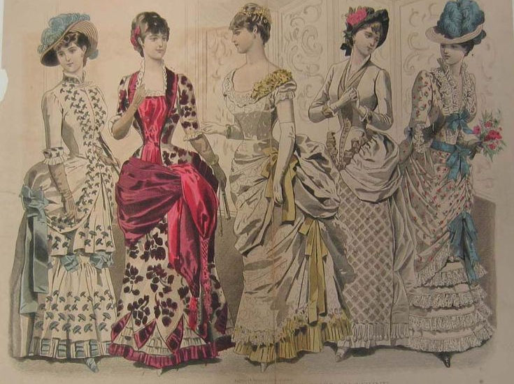 1884 fashion, panier style draping around the hips