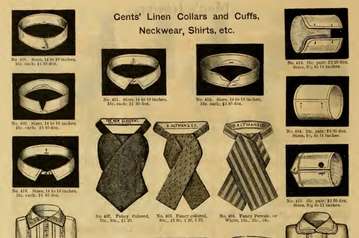 Victorian 1886 men's shirts, collars, cravat