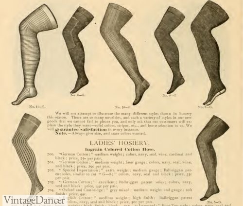 1886 Victorian stockings for ladies. Click to see more pictures.