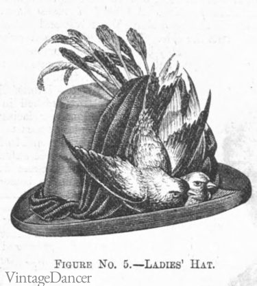 1886 two whole birds adorn this Victorian hat 1880s