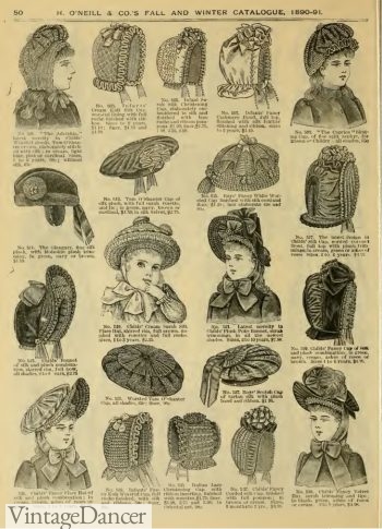 1890 Victorian children's hats, caps, bonnets for girls