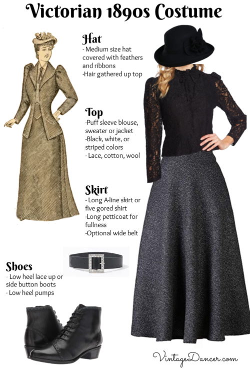 1890s outfit- skirt, blouse, hat, shoes, belt easy DIY costume make it VintageDancer