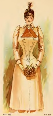 1897 lady holding reticule drawstring bag