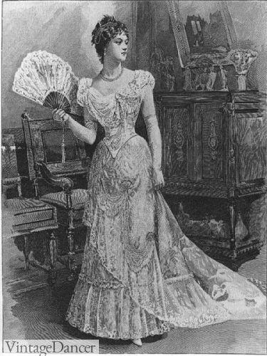 1893 Worth dinner gown original illustration