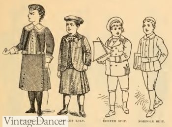 1894 Victorian children boys kilts and suits