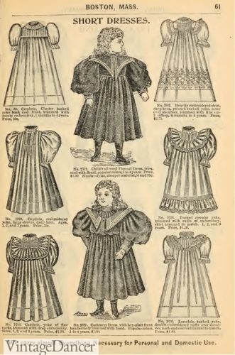 1895 Victorian era children's girls short dresses
