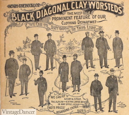 Victorian big and tall fat stout large mens clothing. Also short, tall custom sizes in Sears. 