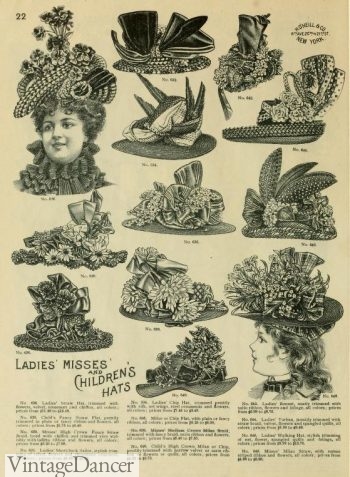 1889 hats- elaborately decorated