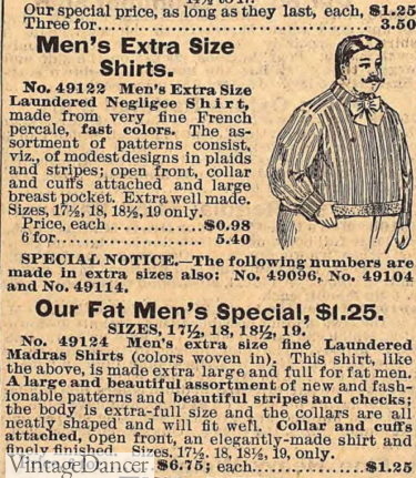 1890s fat men big men dress shirt