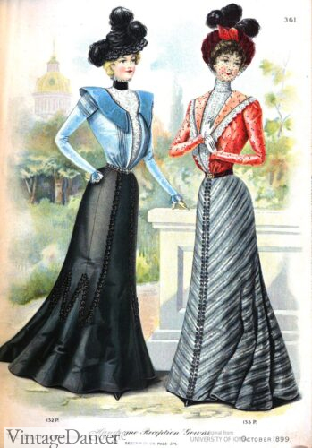 1899 1890s skirt and blouse outfits Edwardian fashion dresses