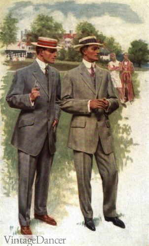 1910 rah-rah suits in slate grey and olive-tan