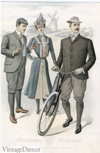 Edwardian 1900 short skirt bicycle outfit 1900s women and mens biking riders tweed ride