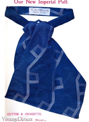 1900 blue squares puff tie Edwardian mens bowties neckties