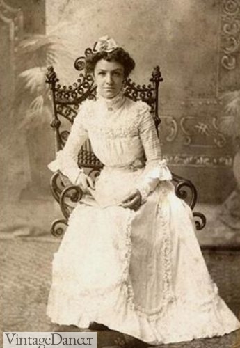 Early 1900 white lace dress Edwardian era dress
