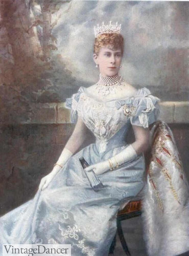 Edwardian 1901 Princess Mary wearing a blue evening dress