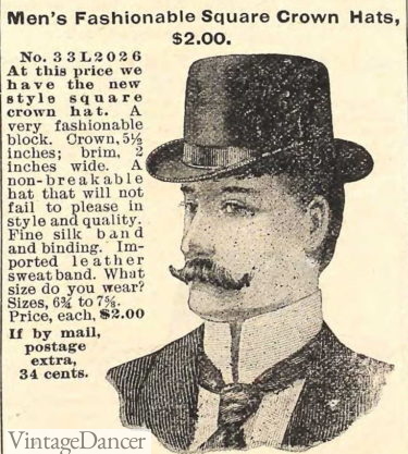 1901 square crown hat men Edwardian era hat styles