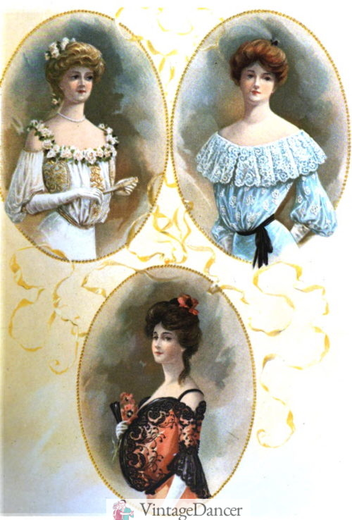 1902 evening dresses Edwardian women's neckline shapes by VintageDancer