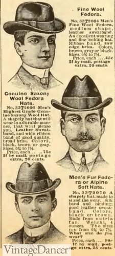 1902 Fedora and Alpine hats Edwardian mens hats 1900s hats guys