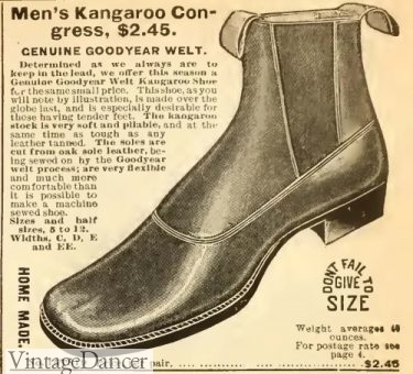 1902 mens Edwardian era boots shoes pull on Congress boot