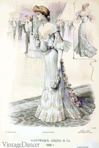 1902 Edwardian evening dress with lace