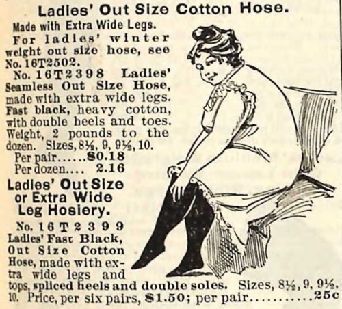 Plus size women 1902 stocking in "outsize" at VintageDancer