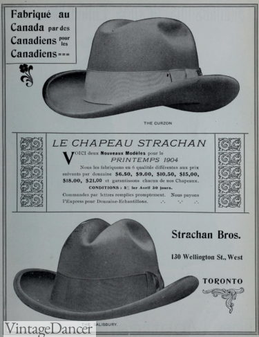 1903 mens fedora hats French Canada