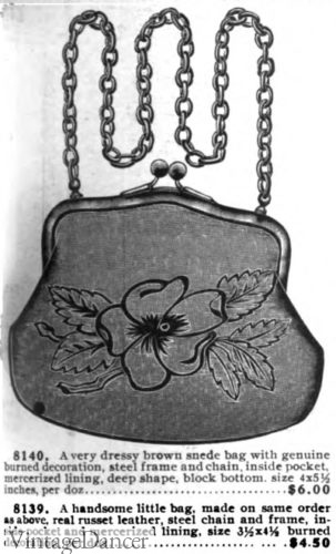 1903 burned leather purse with flowers=