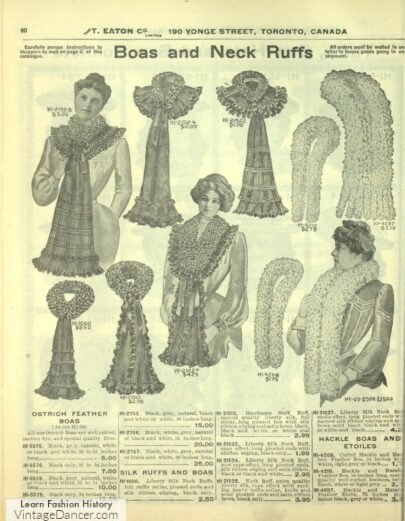 Edwardian era 1900s feather boa and neck ruffles 1904
