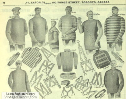 1904 mens sweaters a, suspenders, swimsuits Edwardian clothing for men summer casual