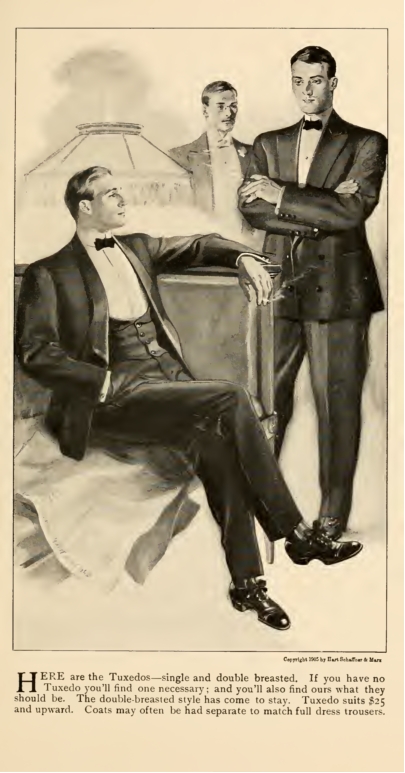 Men's Edwardian formalwear - 1905 mens single and double breasted tuxedos