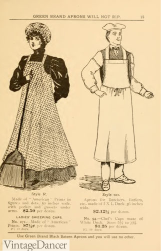 1907 Edwardian work aprons, women and mens