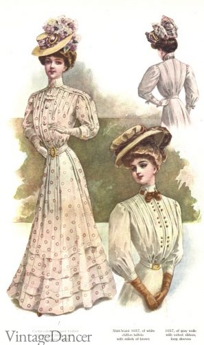1907 printed shirtwaist dress Edwardian dress