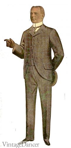 1907 mens olive green check cutaway suit
