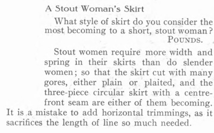 1907 plus size fashion advice for skirts