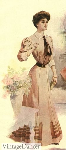 1900s Edwardian dresses 1907 bell shape skirt